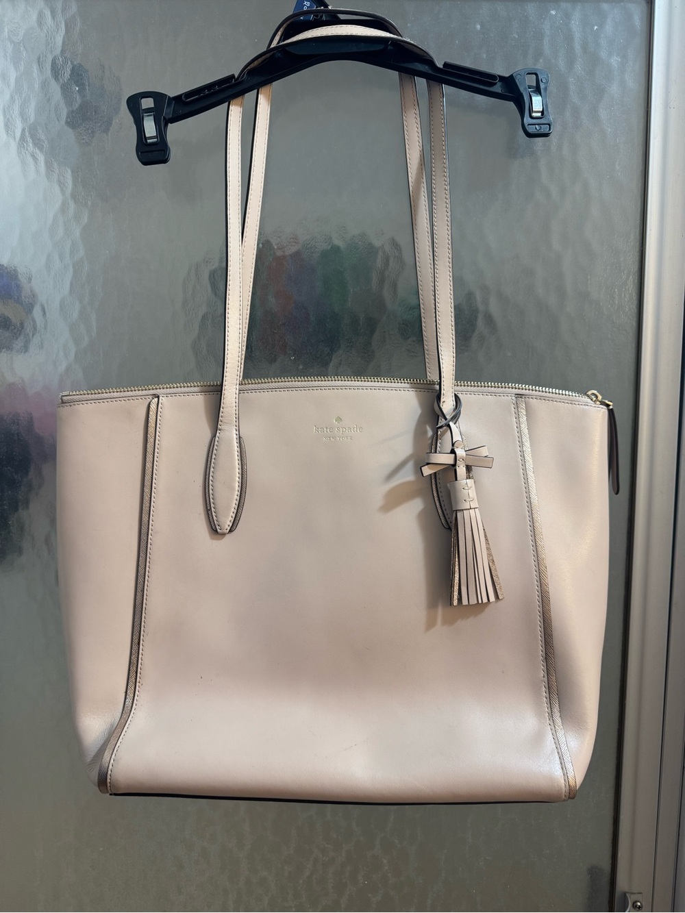 kate spade Beige Leather Kali Tote with Tassel Charm